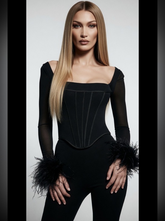 House of CB Tops - House of CB ‘Stella’  Black Mesh Trimmed Corset Small US4-6